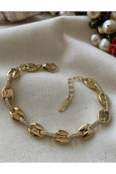 14K GOLD RENK DÜĞME MODEL TAŞLI KADIN BİLEKLİK 18+4CM