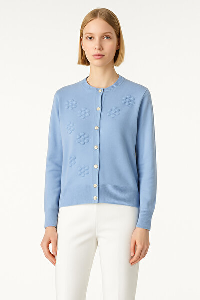 Msrlassn Baby Blue Floral Embroidered Women's Cardigan
