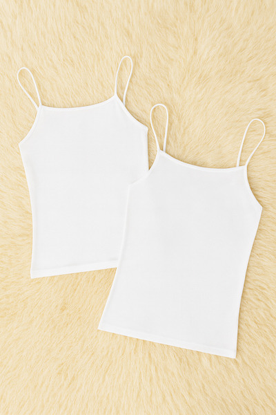 QKK Women's Cotton Lycra String Strap Combed Cotton 2-Piece Undershirt Q6K0K9T1Ka