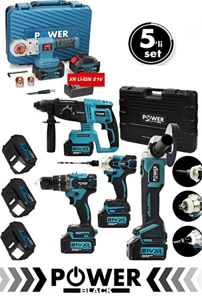 POWER BLACK ultra güçlü 5 li set 21 V boru kaynak kırıcı delici vidalama avuç...