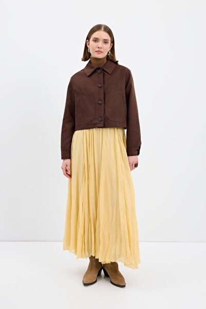 KADRİYE BAŞTÜRK Short Suede Jacket Brown