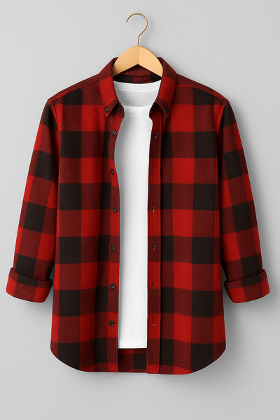 mavisima erkek giyimi Men's Red and Black Checkered Lumberjack Shirt – Comfortable Fit New Season Winter Fashion Trend