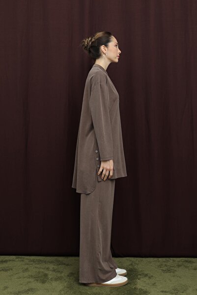 Puane Kadın Çıtçıt Detaylı Basic Takım - 14391TKS - Kahve