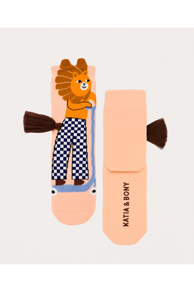 Katia&Bony Cute Lion Patterned Towel Socks with Children's Tail Accessories