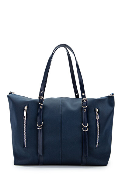 Kukura Faux Leather Women's Shoulder Bag with Pocket Detail London Navy Blue