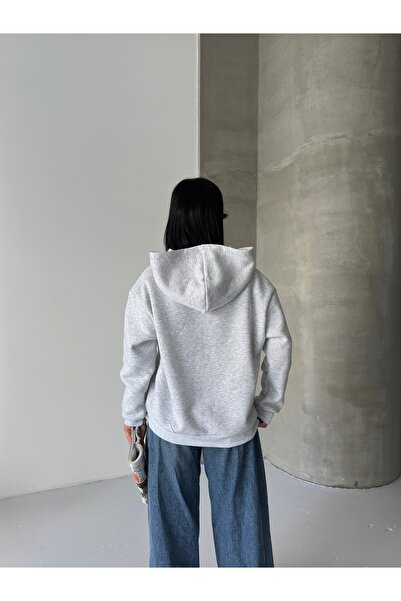 moda paketi 3-Ply Sharded Cardigan Sweatshirt with Front Zipper and Print Detail