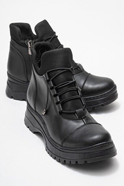 CCWAY AYAKKABI Kadın Bağcıklı Bot SİYAH CİLT