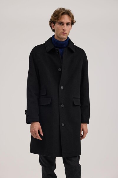 Jakamen Black Comfort Fit Baby Collar Wool Coat