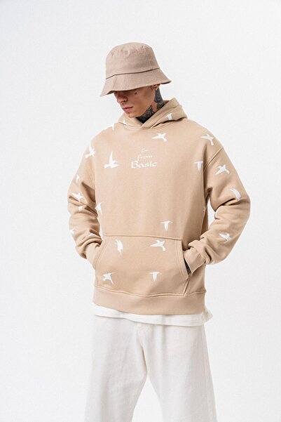 Respire Ανδρικό φούτερ με κουκούλα με στάμπα Far From Basic, μπεζ