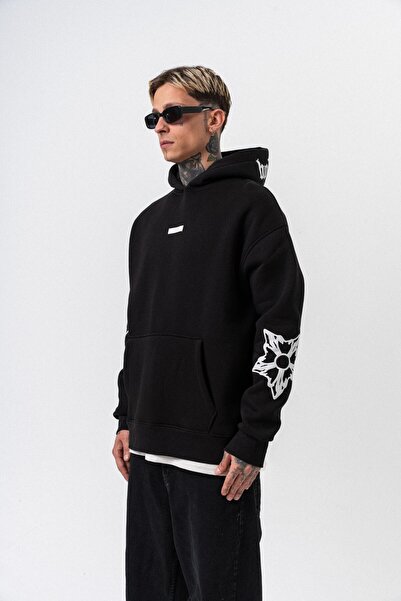 Respire Ανδρικό φούτερ με κουκούλα με στάμπα Astro Mode Oversize Μαύρο