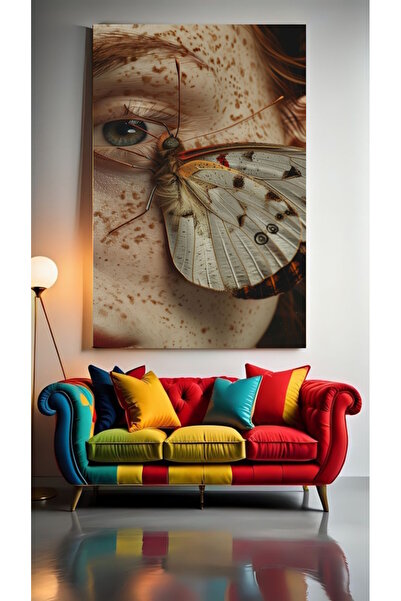 özkacar Femeie cu păianjen și fluture, tablou pe pânză pentru decorarea casei...