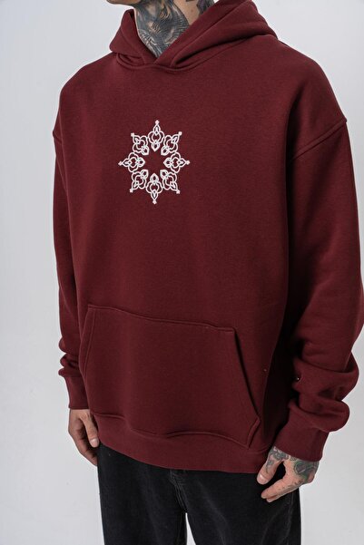 Respire Erkek Itsbyzey Nakışlı Kapüşonlu Oversize Hoodie Bordo