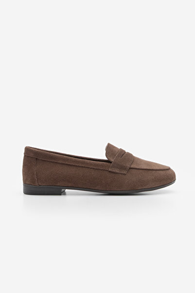 Marjin Women's Genuine Leather Loafer Casual Shoes Rosme Brown Suede