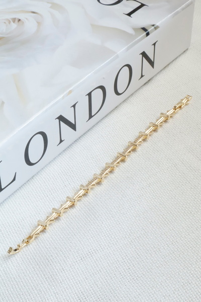 DEMOKAN Kadın Bileklik Kararmaz 14k Altın Renk Vip Seri İthal Yarım Kübik Şerit Model Bileklik