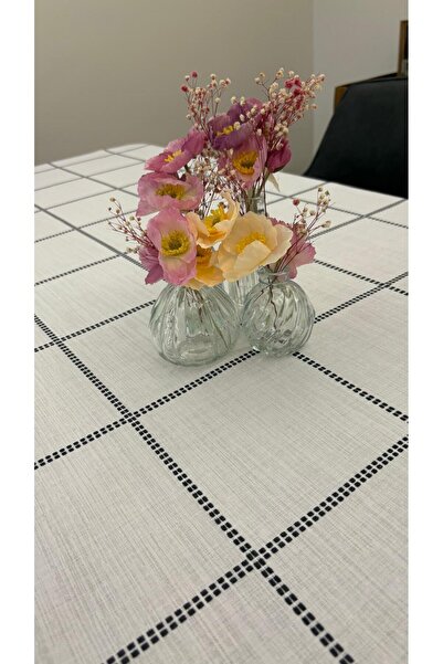 homease Black Embroidered Gardenia Fabric Gingham Pattern Tablecloth |   160X220 – 160X260 |   Guesthouse & Dowry House