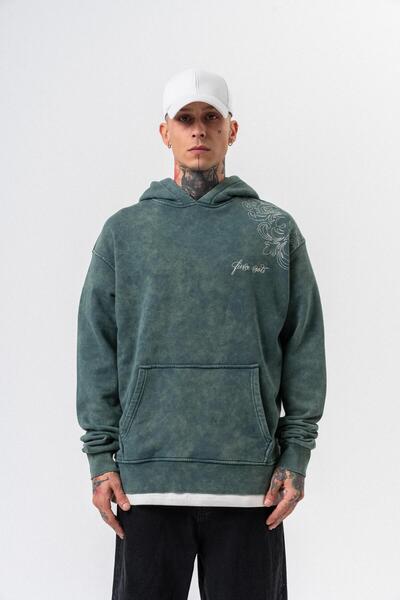 Respire Men's Fierce Printed Washable Hooded Oversize Hoodie Green