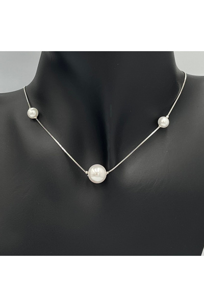 ElectraStore Silver Necklace with Natural Pearl Pendants
