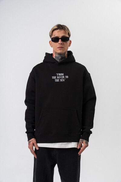 Respire Men's the Sea Printed Hooded Oversize Hoodie Black