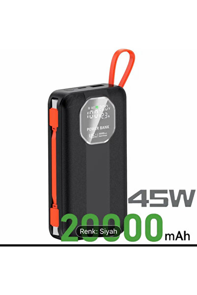 Voground 20000mAh 45w hızlı şarj powerbank taşınabilir kendinden kablolu newl...