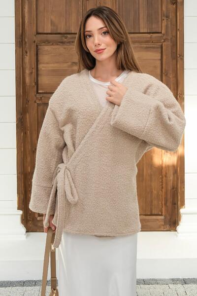 Olcay Tie-Front Boucle Kimono Jacket Stone 8265