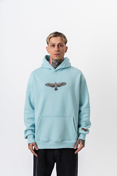 Respire Мъжка качулка с принт Feel, размер Oversized, цвят Baby Blue