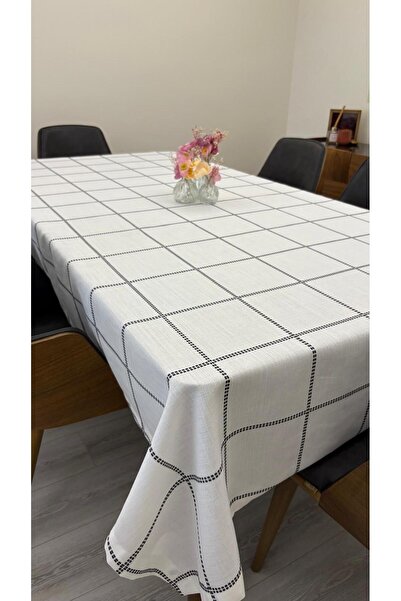 homease Black Embroidered Gardenia Fabric Gingham Pattern Tablecloth |   160X220 – 160X260 |   Guesthouse & Dowry House