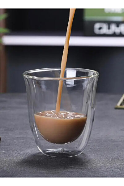 ELEGANT HOME Set of 2 double-layer clear glass cups for serving tea and coffee, 150ml