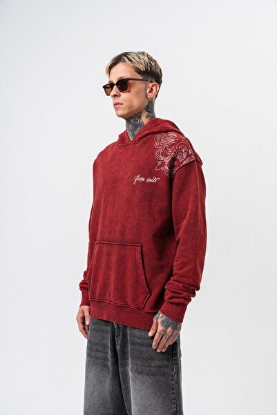 Respire Ανδρικό φούτερ με κουκούλα με στάμπα Fierce, με κουκούλα, μεγάλου μεγέθους, μπορντό