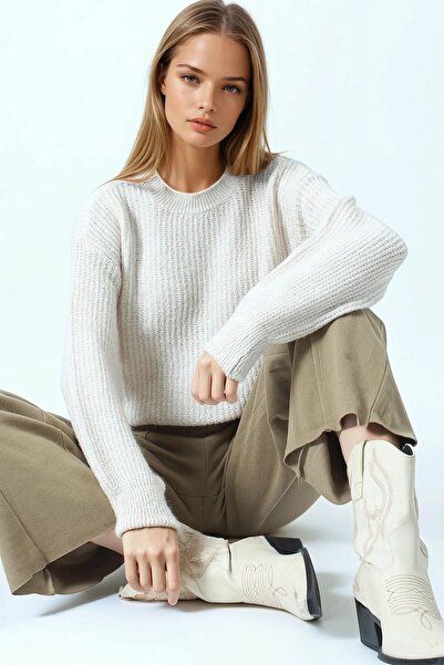 VAGGON Women's Stone Crew Neck Plain Knit Sweater Vs01045