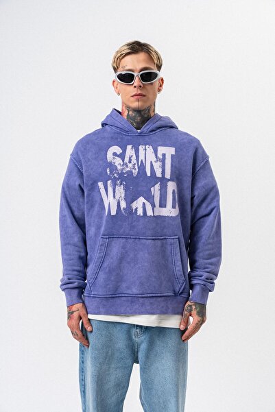 Respire Ανδρικό μπλουζάκι με κουκούλα με στάμπα Star, που πλένεται, Oversize, Μωβ