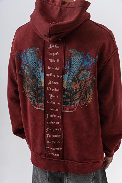 Respire Ανδρικό φούτερ με κουκούλα με στάμπα με σχέδιο φιδιού, μπορντό