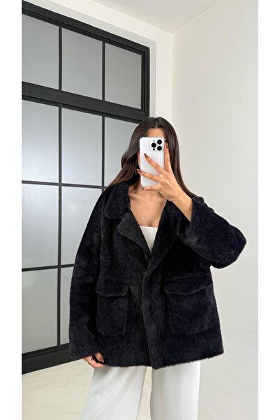 Gaus Black Lined Pocketed Fur Jacket Gaus-00214