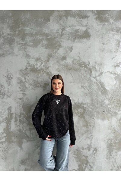 mylunessa Stoned Triangle Black Long Sleeve Sweatshirt