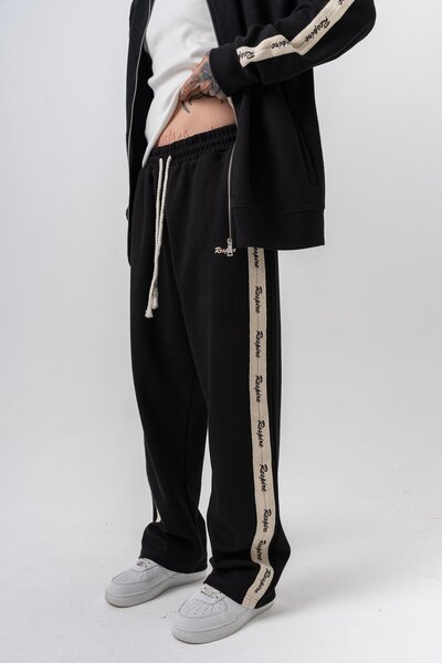 Respire Men's Stripe Detailed Winter Doubleface Baggy Sweatpants Black
