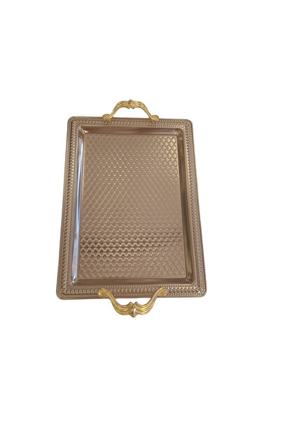 SENA HEDİYELİK Örgü Desenli Gümüş Renk Dikdörtgen 6 Kişilik Tepsi