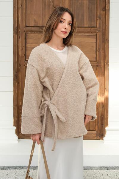Olcay Tie-Front Boucle Kimono Jacket Stone 8265
