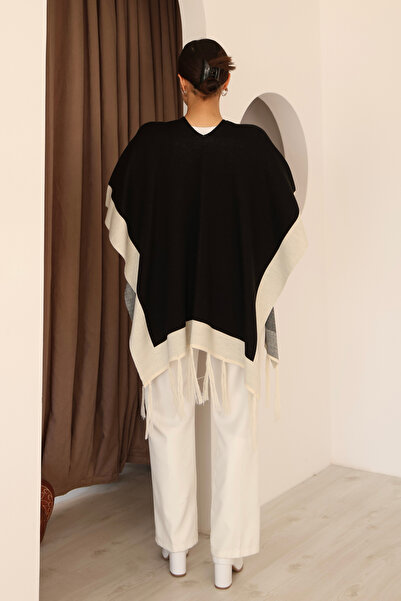 ALCHON U Shawl Collar Sleeveless Jacquard Paneled Trimmed Edges Fringed Skirt Standard Length Seasonal Knitwear Shawl
