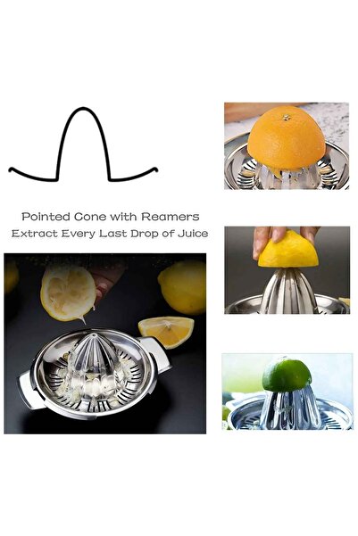 Kitchen Beauty Paslanmaz Çelik Limon Sıkacağı Hazneli Süzgeçli Narenciye Portakal Sıkacağı