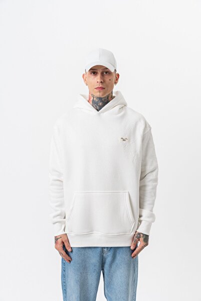 Respire Чоловіча серія Minimalism Вишита худі з капюшоном Oversize Hoodie Екрю