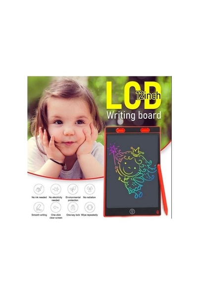 ÇERÇİCİ 12 Inc Colorful Lcd Graphic Digital Drawing Tablet with Pen Writing Board Note Writing Training Tablet Red