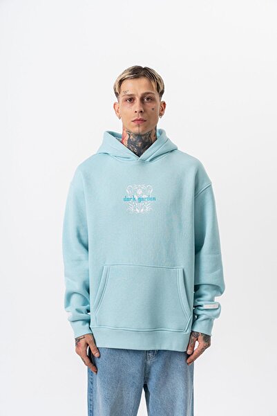 Respire Ανδρικό φούτερ με κουκούλα με στάμπα Garden Oversize Hoodie Baby Blue