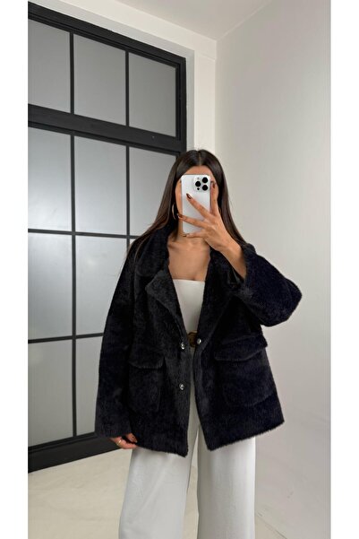Gaus Black Lined Pocketed Fur Jacket Gaus-00214