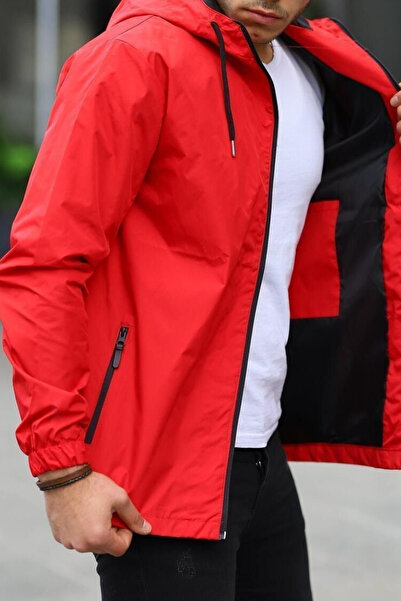 comstar Men's Lined Red Windbreaker & Raincoat with Plenty of Pockets
