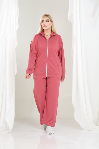 şuranur Women's Plus Size Zipper Long Sleeve Casual Daily Stand Collar Tracksuit Set