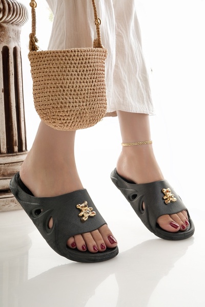 Modafırsat Women's Slippers Black Non-Slip Waterproof Stylish Home Out Beach Summer Daily Slippers