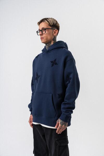 Respire Чоловічий оверсайз-худі з капюшоном і вишивкою, синій