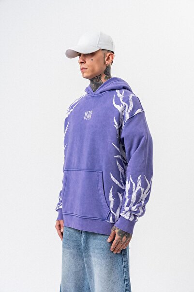 Respire Чоловічий оверсайз-худі з капюшоном і принтом War, фіолетовий