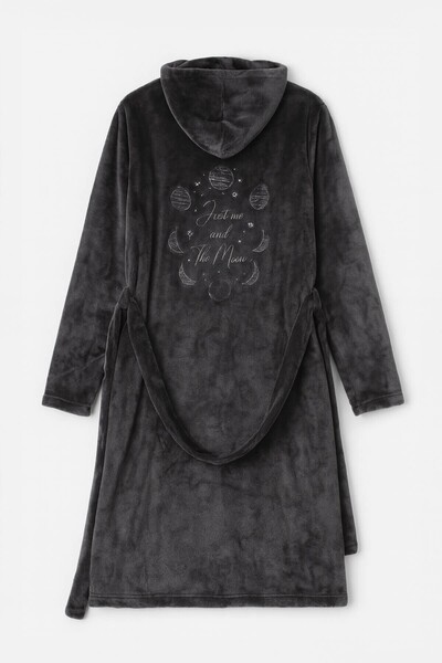 MARKAPIA WOMAN Women's Hooded Soft Velvet Textured Dressing Gown