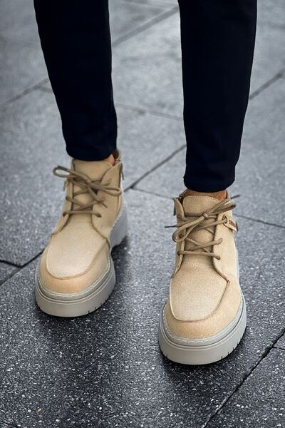 Zerenyus Bryggen Premium Men's Lace-Up Winter Boots Sand Beige Suede