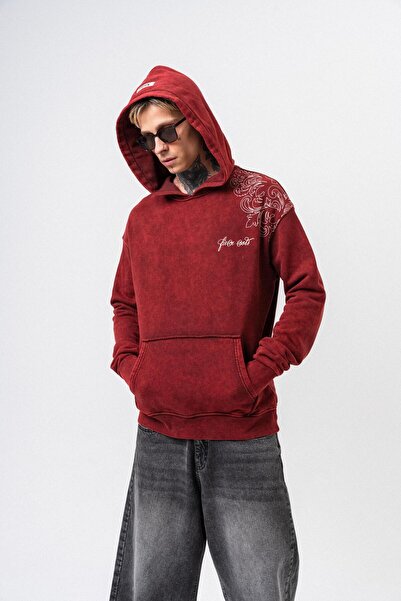 Respire Ανδρικό φούτερ με κουκούλα με στάμπα Fierce, με κουκούλα, μεγάλου μεγέθους, μπορντό